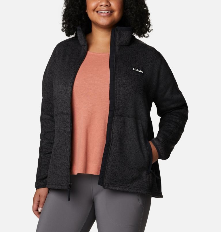 Women's Columbia Sweater Weather Full Zip Fleece Jackets Black | Plus Size CA-G5L18